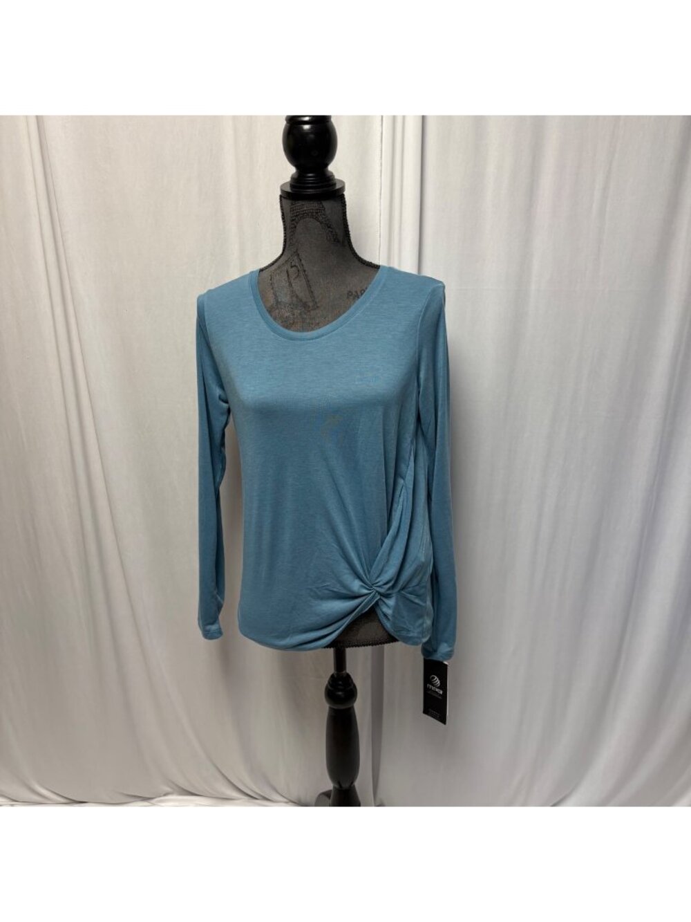 MPG Dusty Blue Long Sleeve Twist Front Top Womens Small Athletic Casual Tee NEW